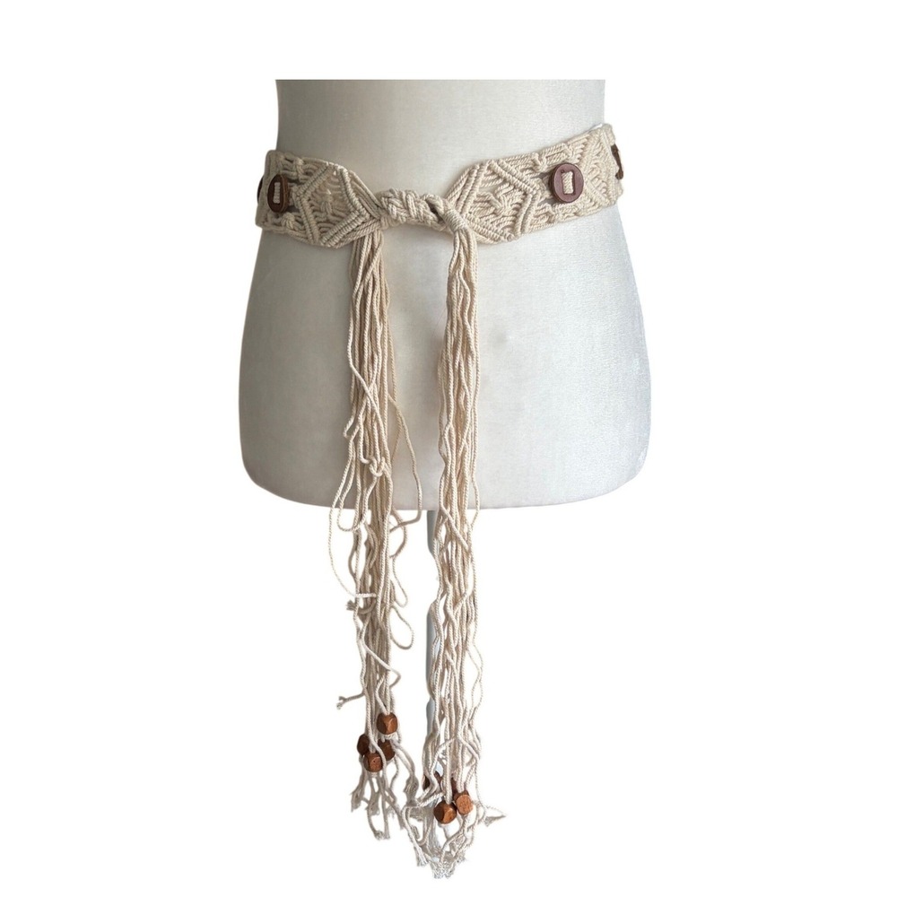 Madewell Sample Macrame Wrap Belt Cream Brown Wood Accent OS